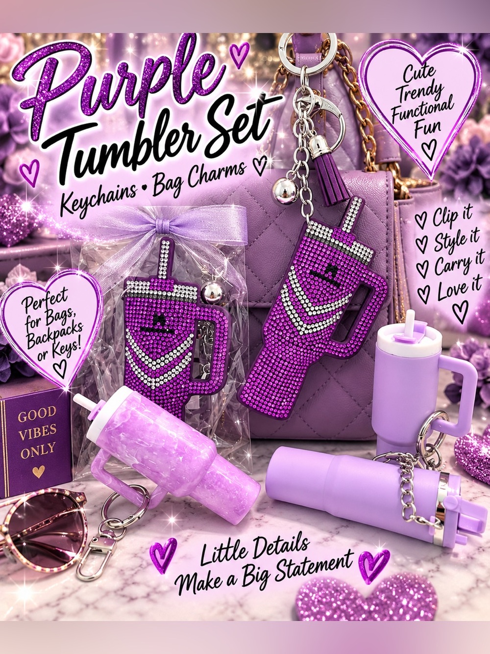 5 tumbler keychain bag charm set 💜